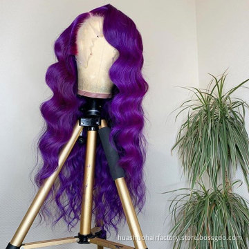 Super Long For Women Highlight Hair Extensions Half Head Curly Fashion Wig,Swiss Private Label Body Wave Purple Lace Front Wig